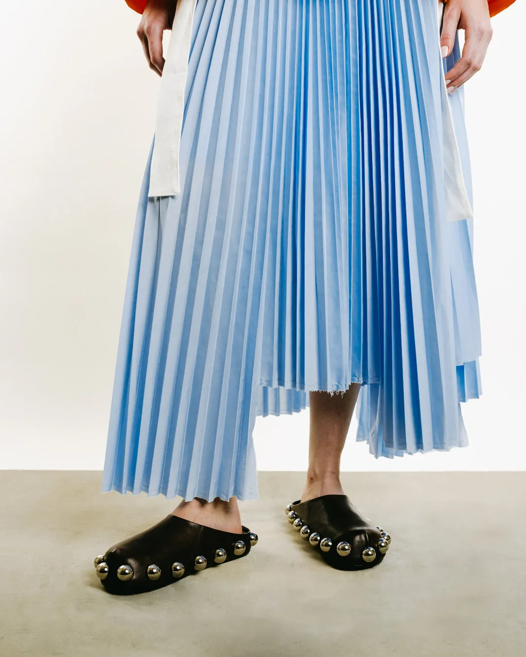 Long Asymmetric Pleated Skirt