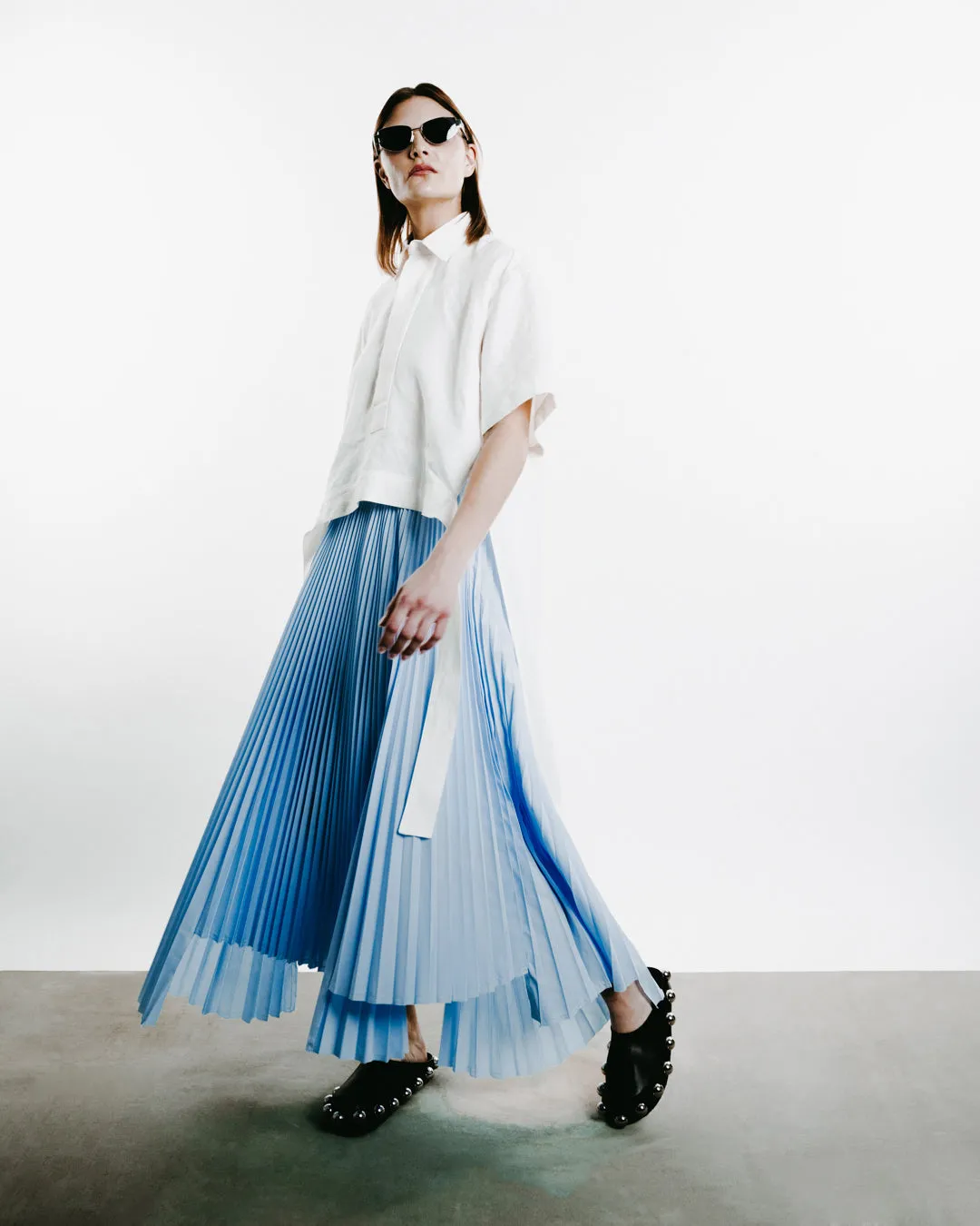 Long Asymmetric Pleated Skirt