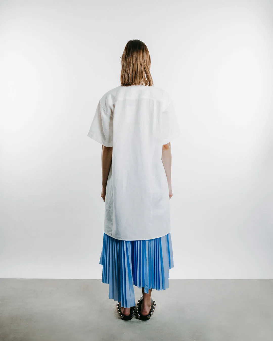 Long Asymmetric Pleated Skirt