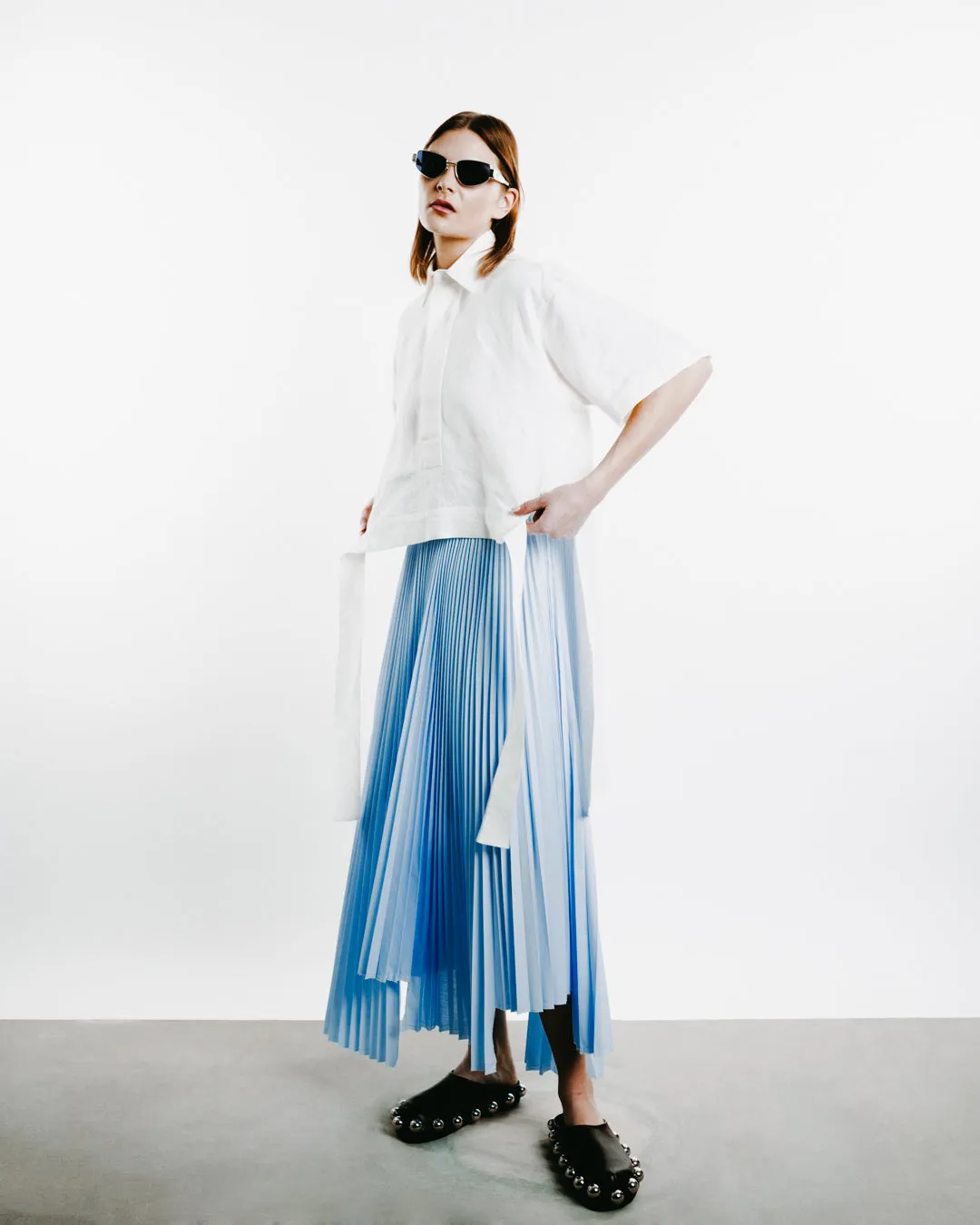 Long Asymmetric Pleated Skirt