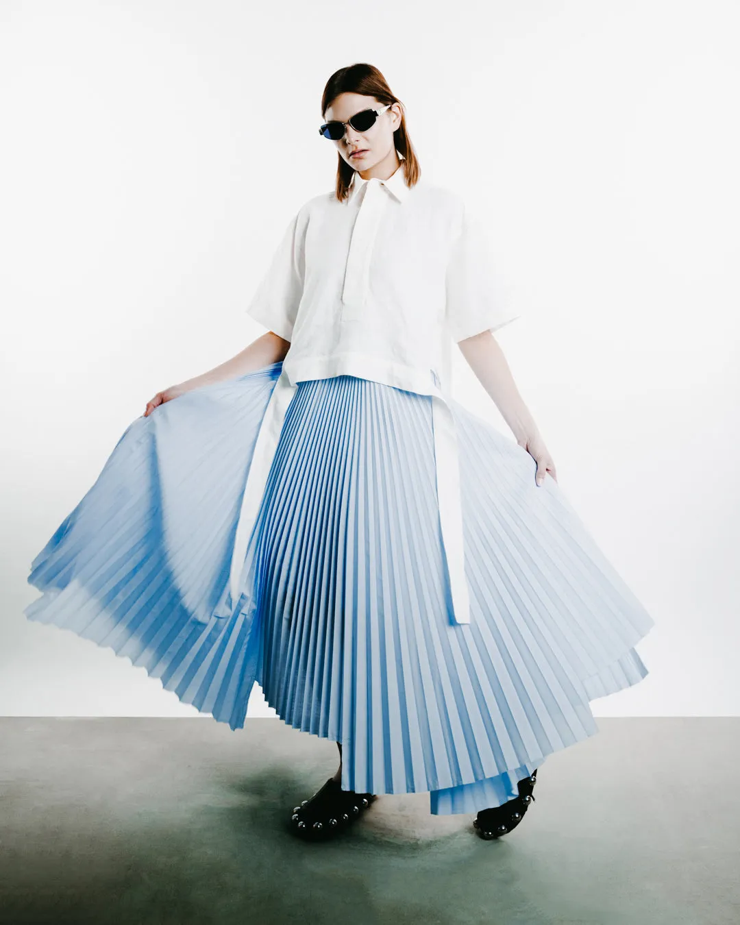 Long Asymmetric Pleated Skirt