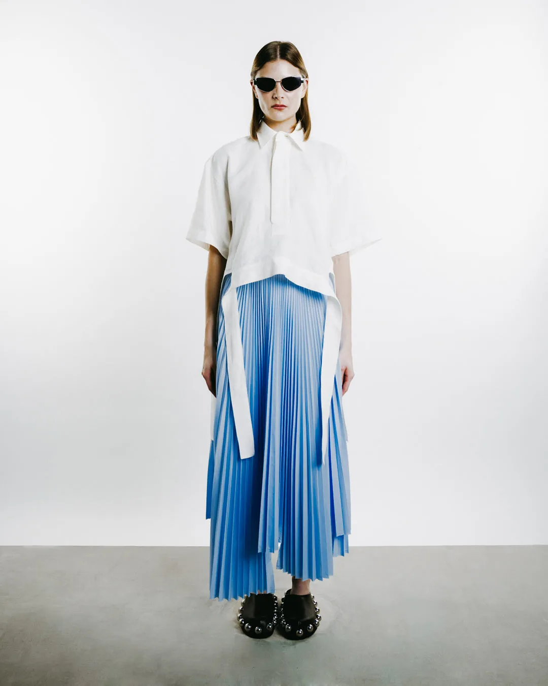 Long Asymmetric Pleated Skirt