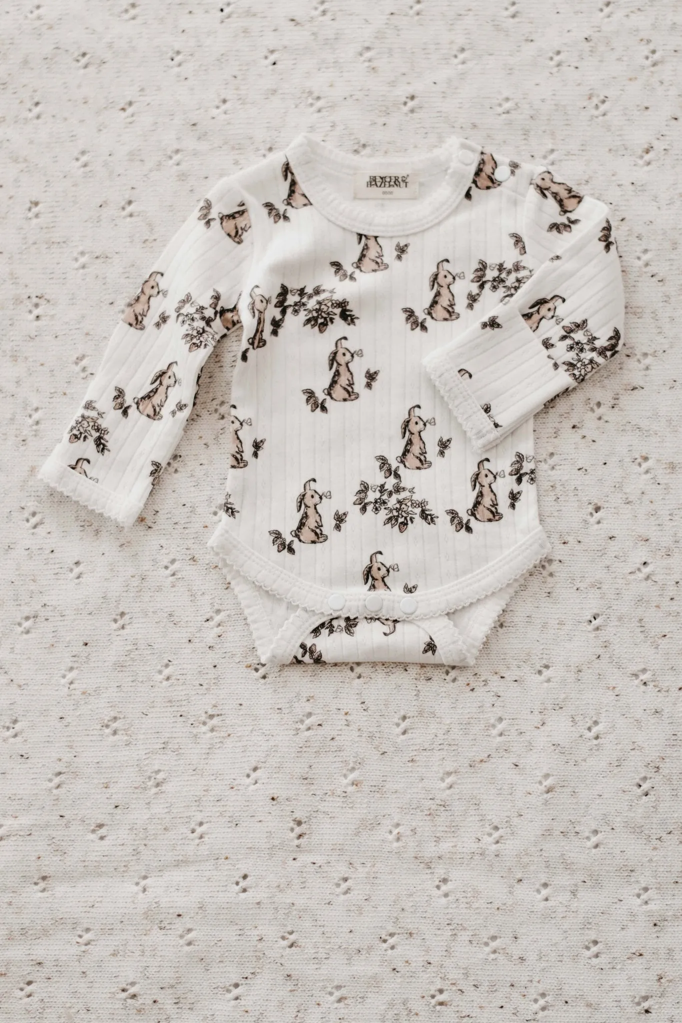 Long Sleeve Bodysuit Pointelle Bunny - Easter - Bencer & Hazelnut Size 000