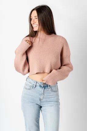 Long sleeve ribbed crop sweater dusty rose
