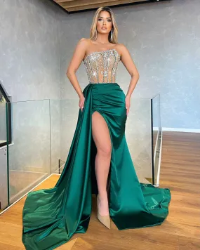 Long Strapless Asymmetrical Dress