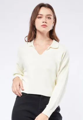 Loose V-Neck Sweater with Polo Collar