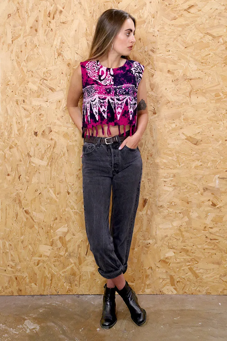 LOOT LABEL Pink Flags Batik Crop Top