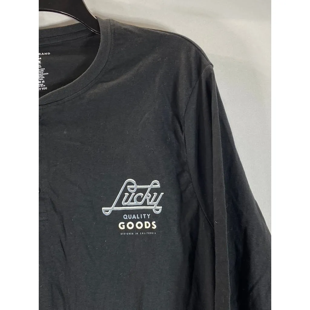 LUCKY BRAND Men's Black Henley Long Sleeve Pajama Shirt SZ L