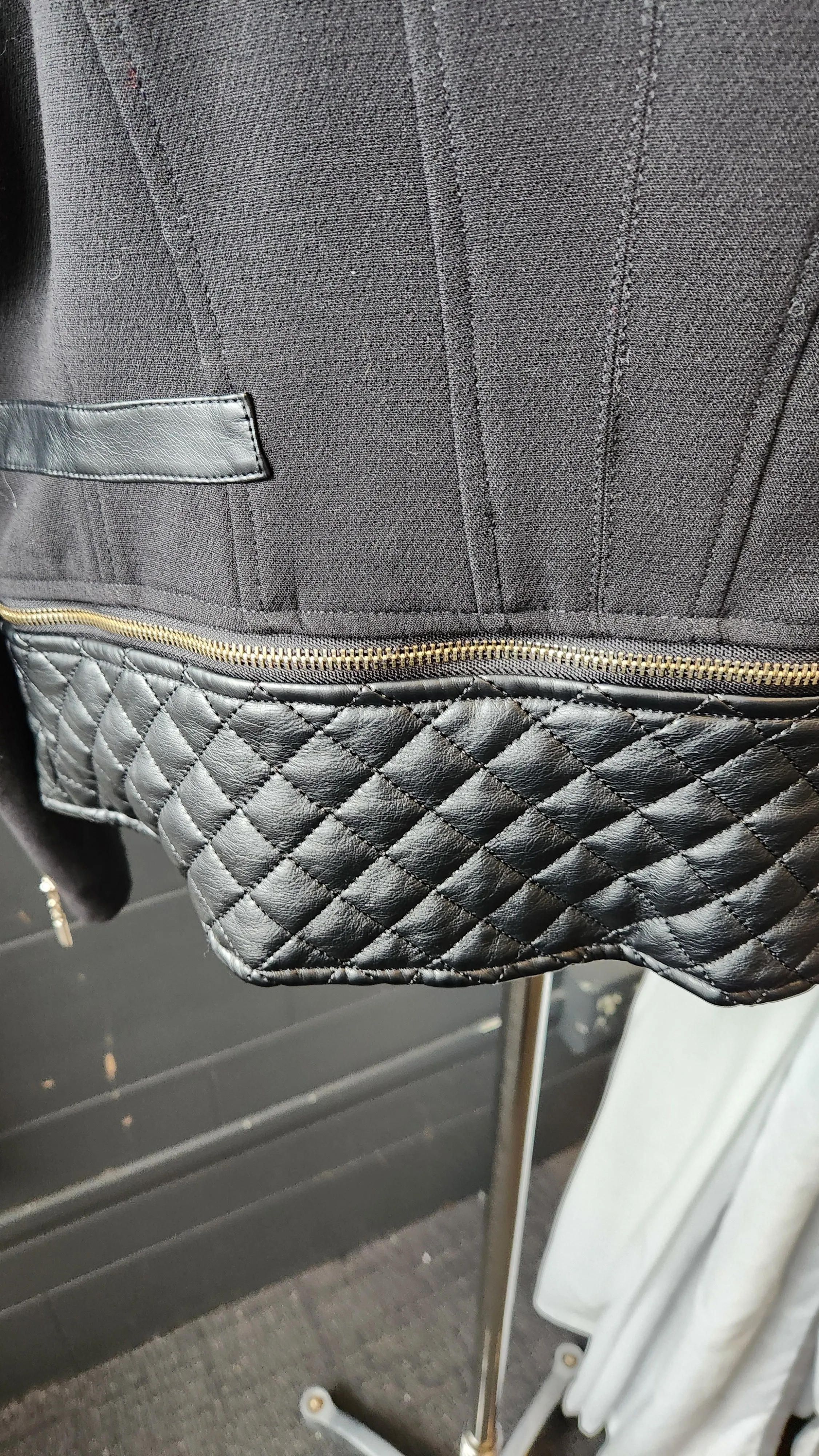 Luii Black Cloth and Leather Jacket with Zipper Details