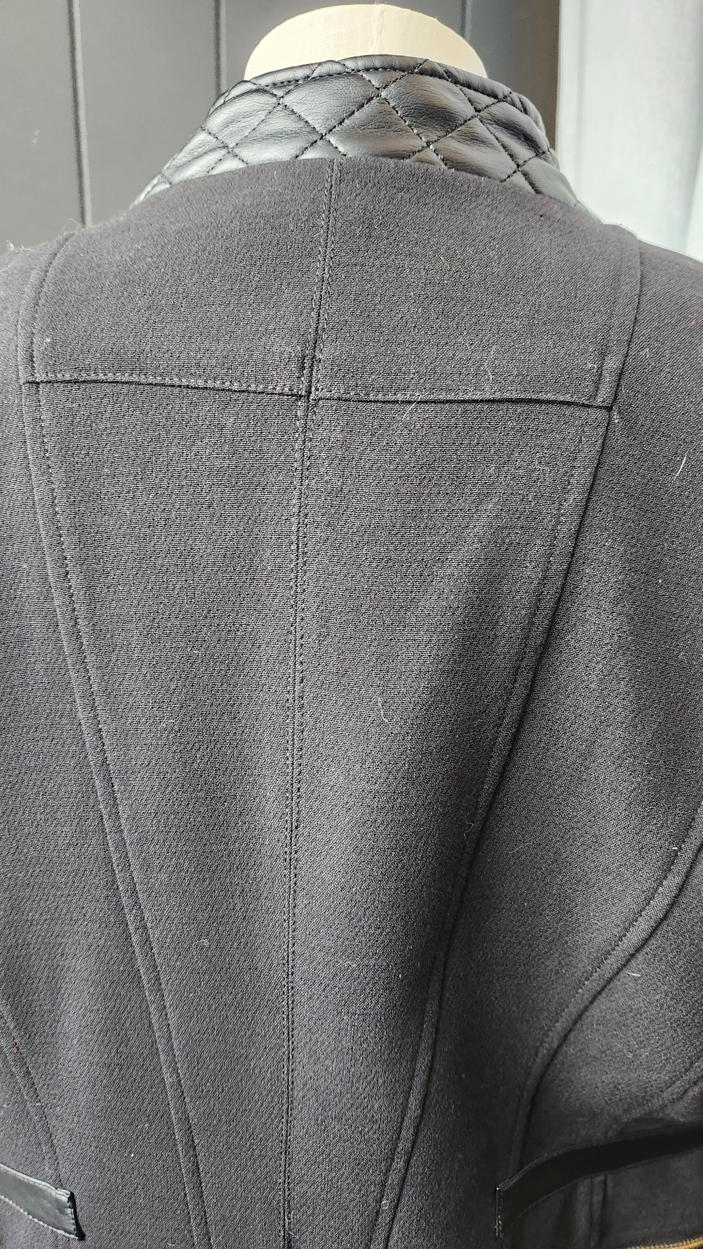 Luii Black Cloth and Leather Jacket with Zipper Details