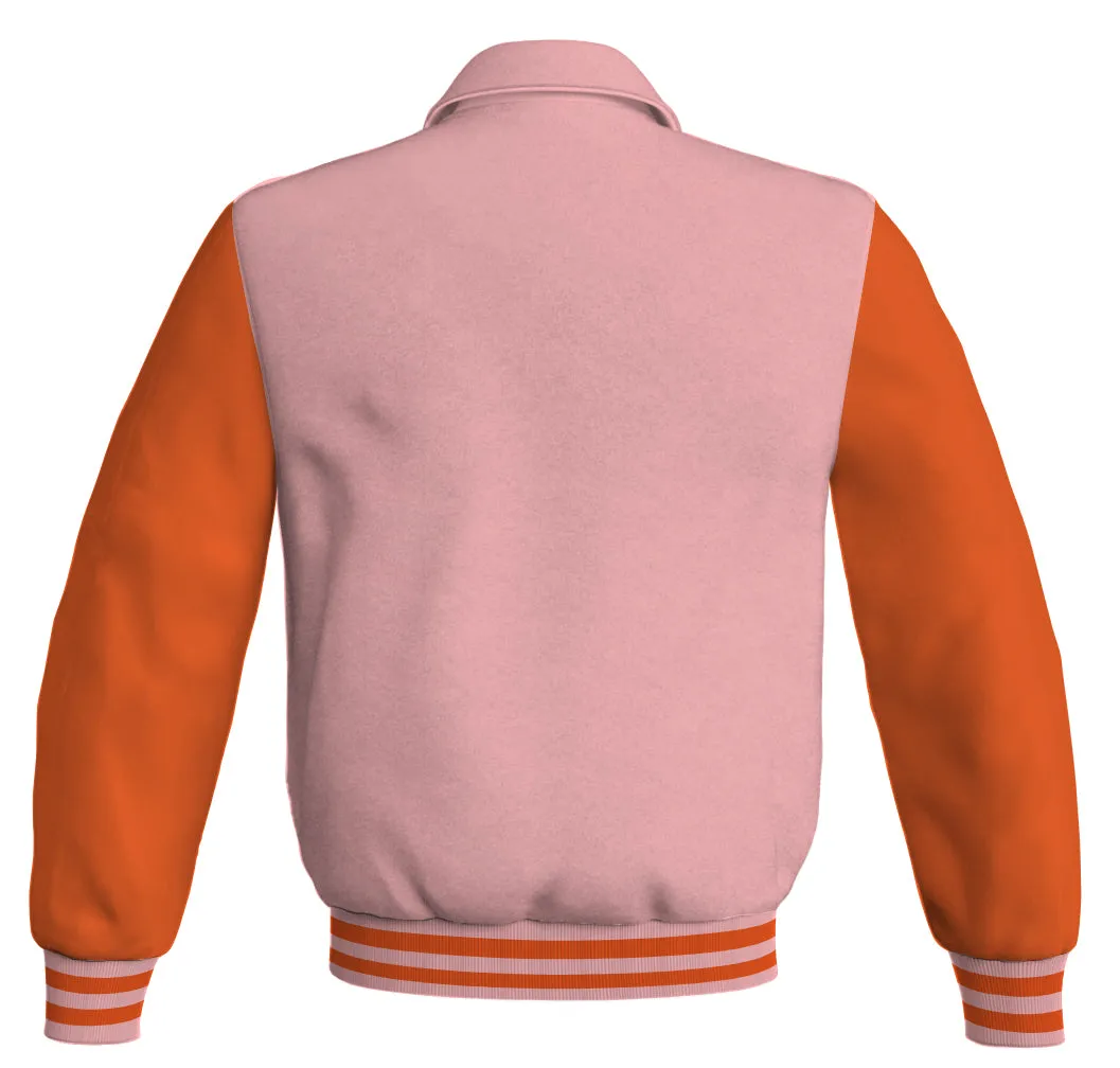 Luxury Bomber Classic Jacket Pink Body and Orange Leather Sleeves