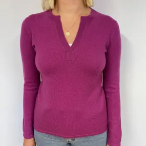 Magenta Pink Cashmere V-Neck Jumper Small