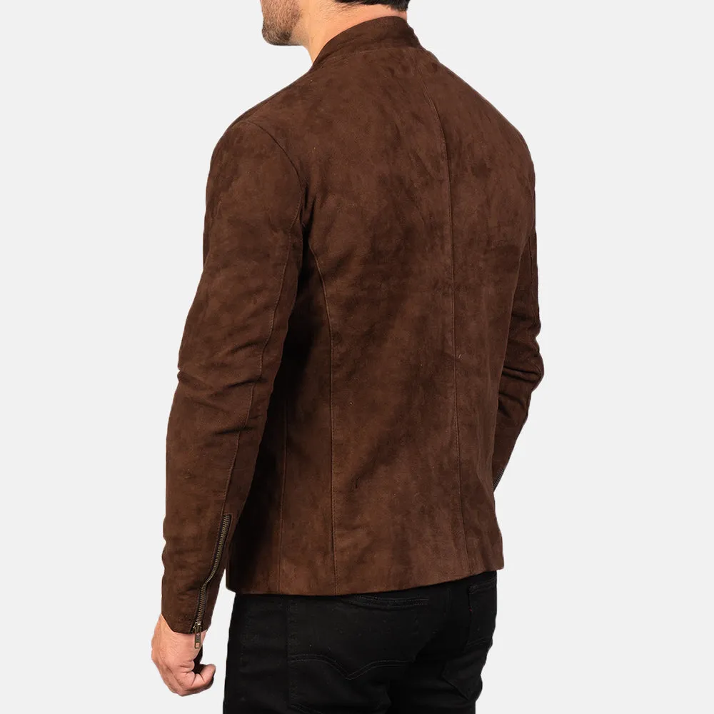 Men’s Brown Suede Biker Jacket | Racer Neck & Classic Fit