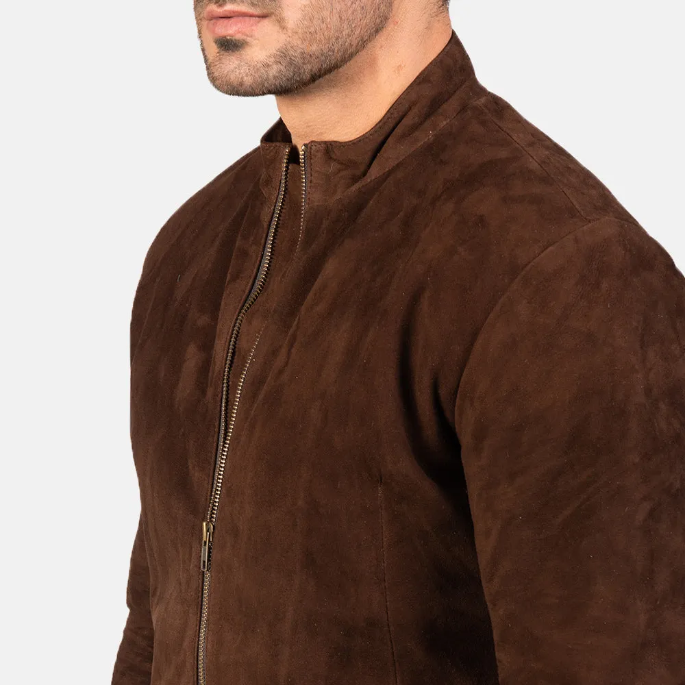 Men’s Brown Suede Biker Jacket | Racer Neck & Classic Fit