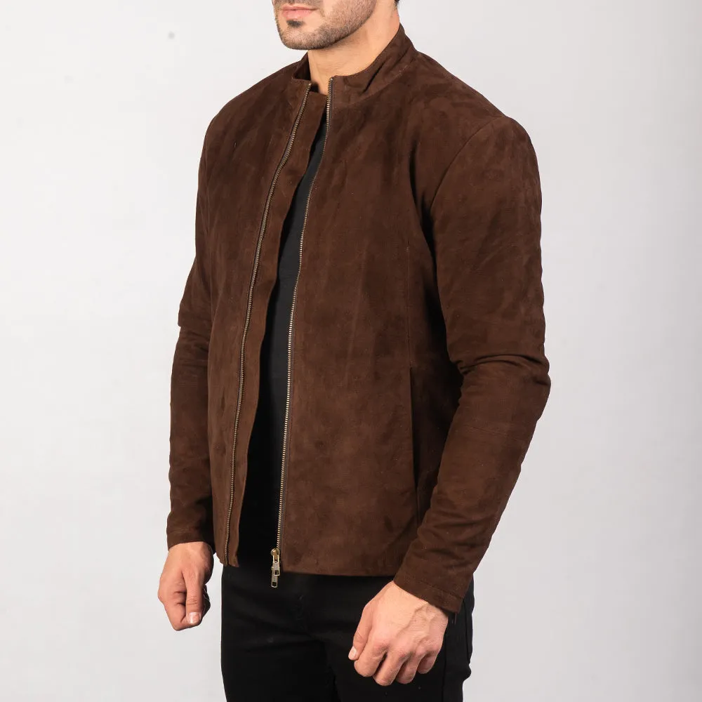 Men’s Brown Suede Biker Jacket | Racer Neck & Classic Fit
