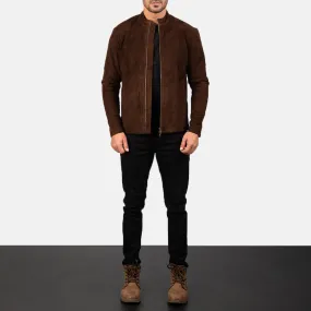Men’s Brown Suede Biker Jacket | Racer Neck & Classic Fit