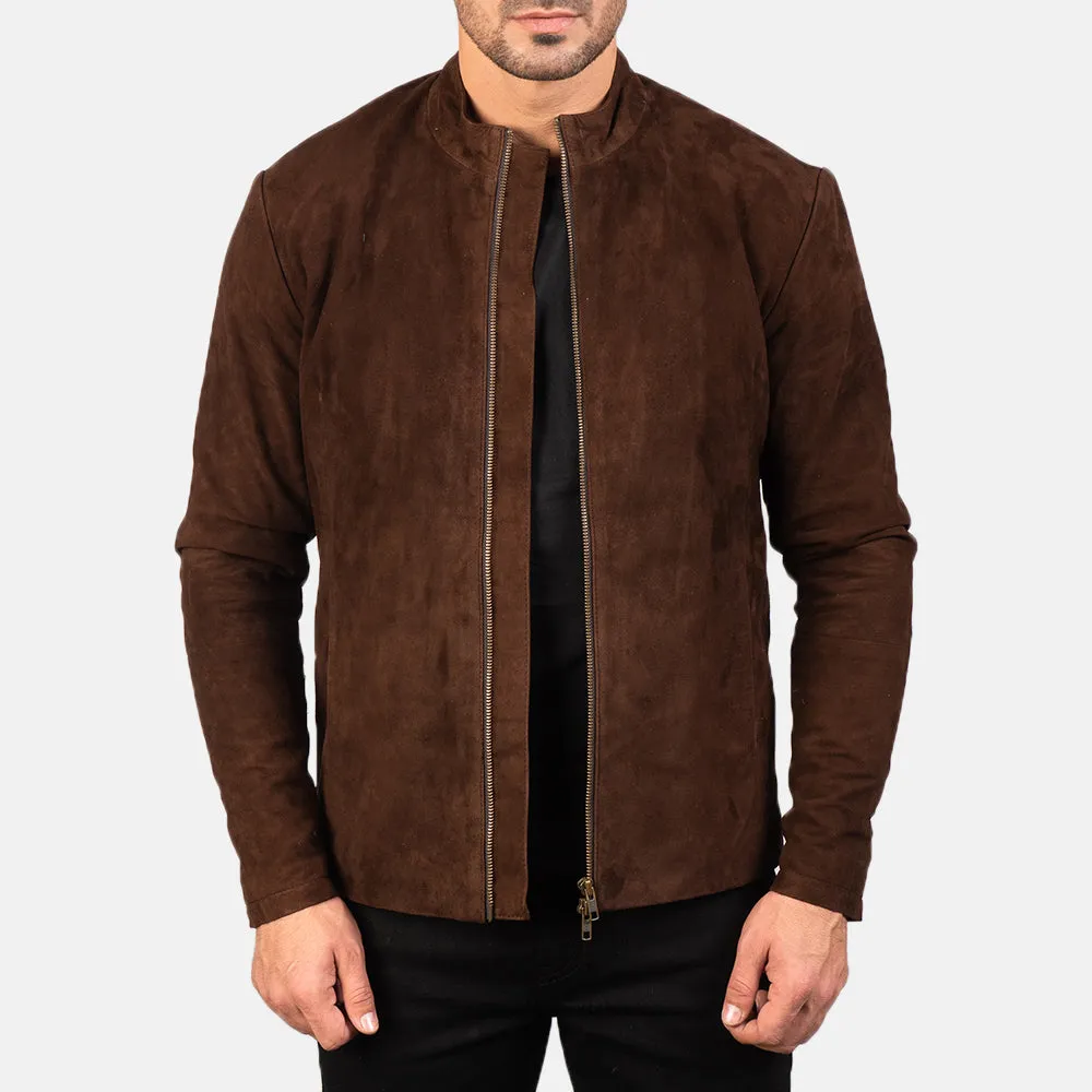 Men’s Brown Suede Biker Jacket | Racer Neck & Classic Fit