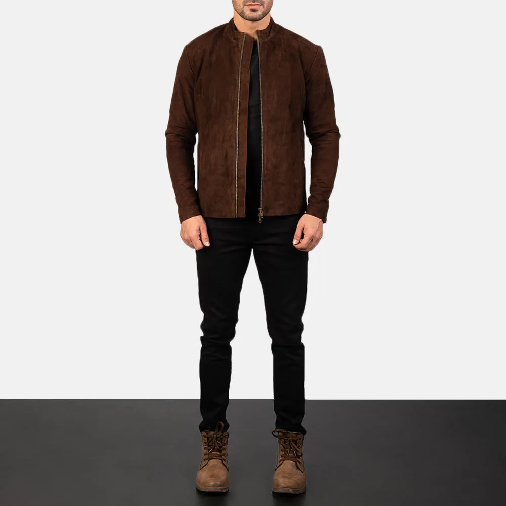 Men’s Brown Suede Biker Jacket | Racer Neck & Classic Fit