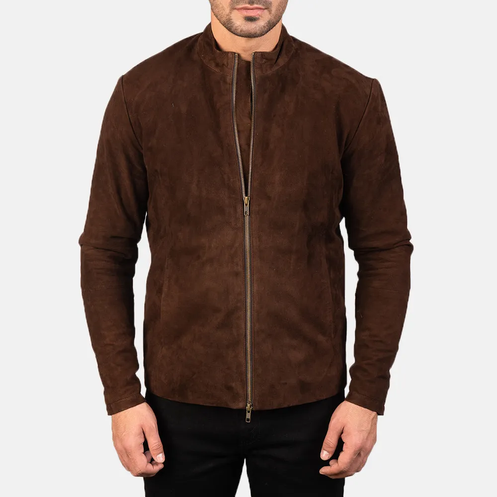 Men’s Brown Suede Biker Jacket | Racer Neck & Classic Fit