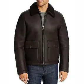 Men's Chocolate Leather Shearling Flight Jacket