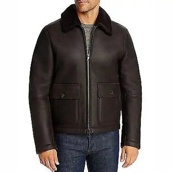 Men's Chocolate Leather Shearling Flight Jacket
