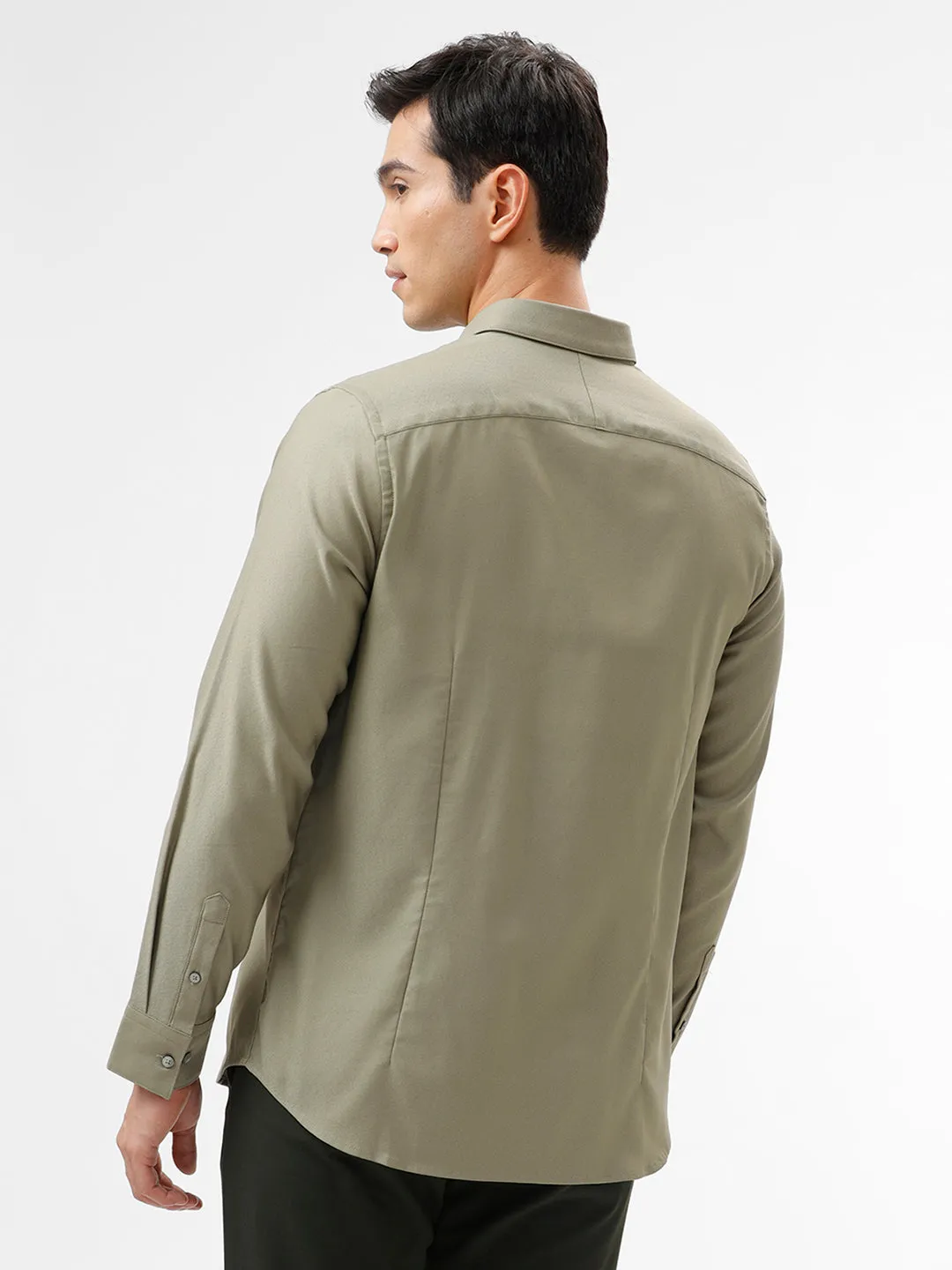 Men's Light Mehandi Comfort Fit Solid Full Sleeves Shirt - Style Think
