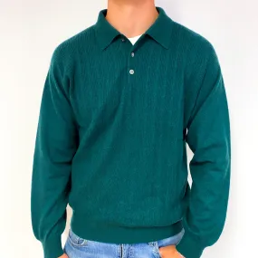 Men's Racing Green Cashmere 1/4 Button Jumper Extra Large