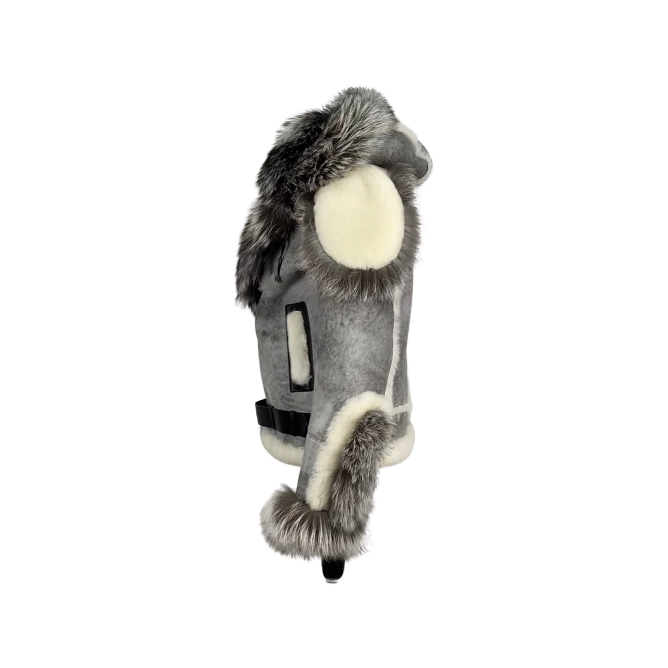 Men's Silver Fox Trimmed Biker Shearling Jacket Style # 3004