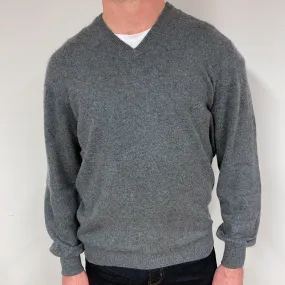 Men's Slate Grey Cashmere V-Neck Jumper Extra Large