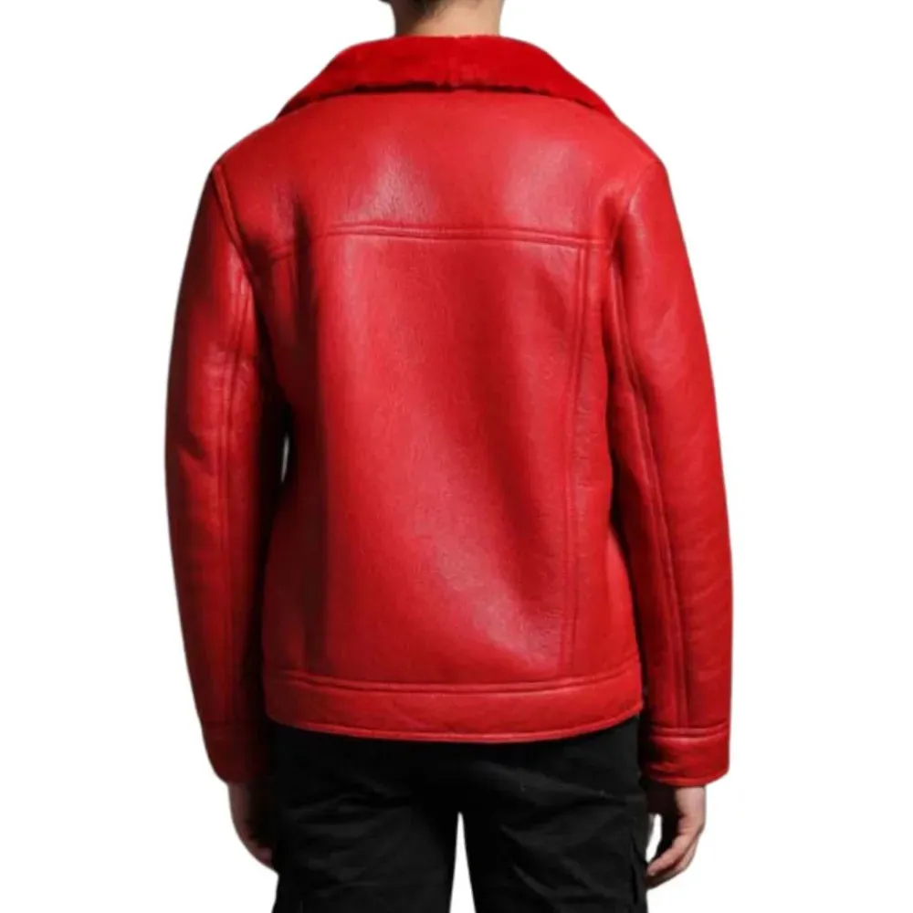 Men’s Trucker Red Shearling Leather Jacket