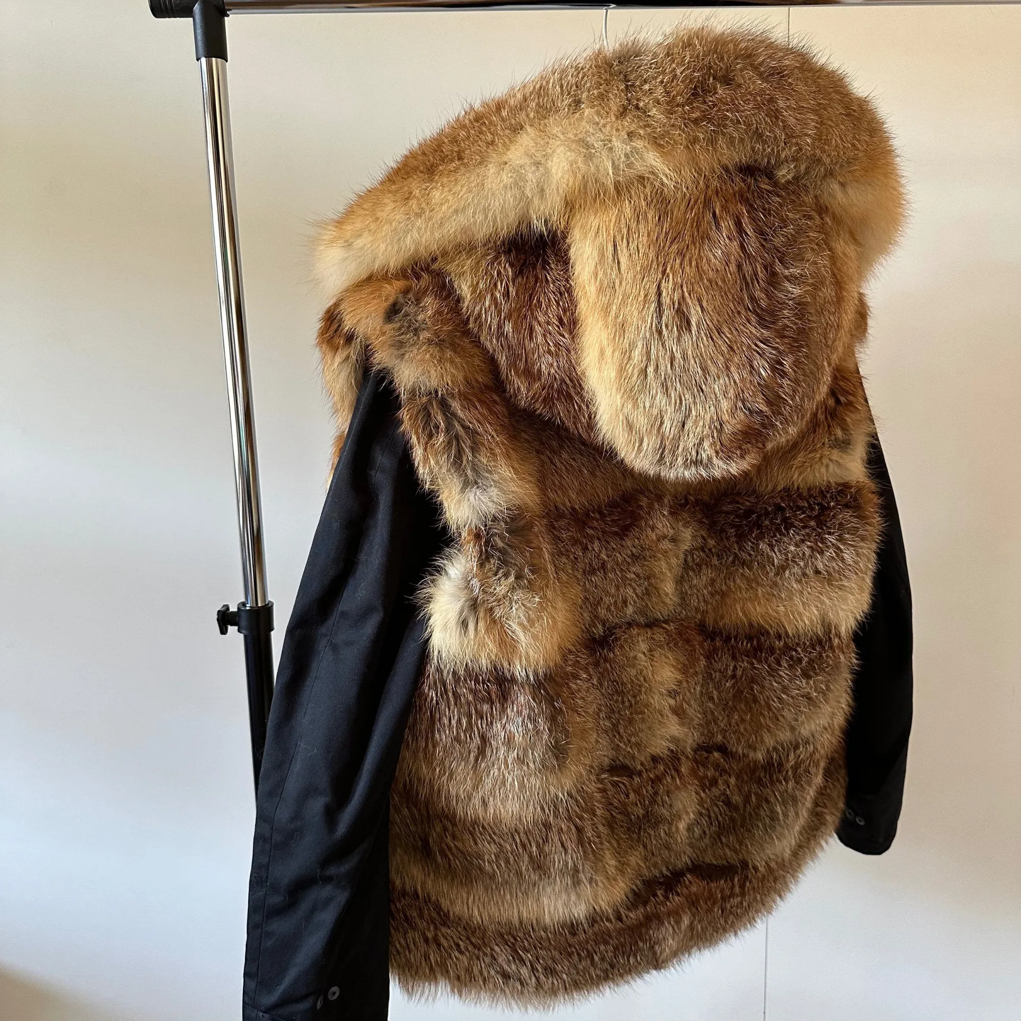 Men's Twill Bomber Parka with Detachable Fox Fur Vest