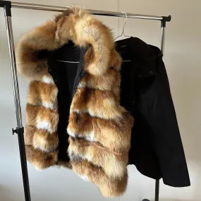 Men's Twill Bomber Parka with Detachable Fox Fur Vest