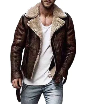 Men’s WJM001 Street Style Brown Shearling Leather Jacket