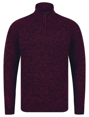 Merson Quarter Zip Funnel Neck Wool Blend Knitted Jumper in Claret / Black Twist - Tokyo Laundry