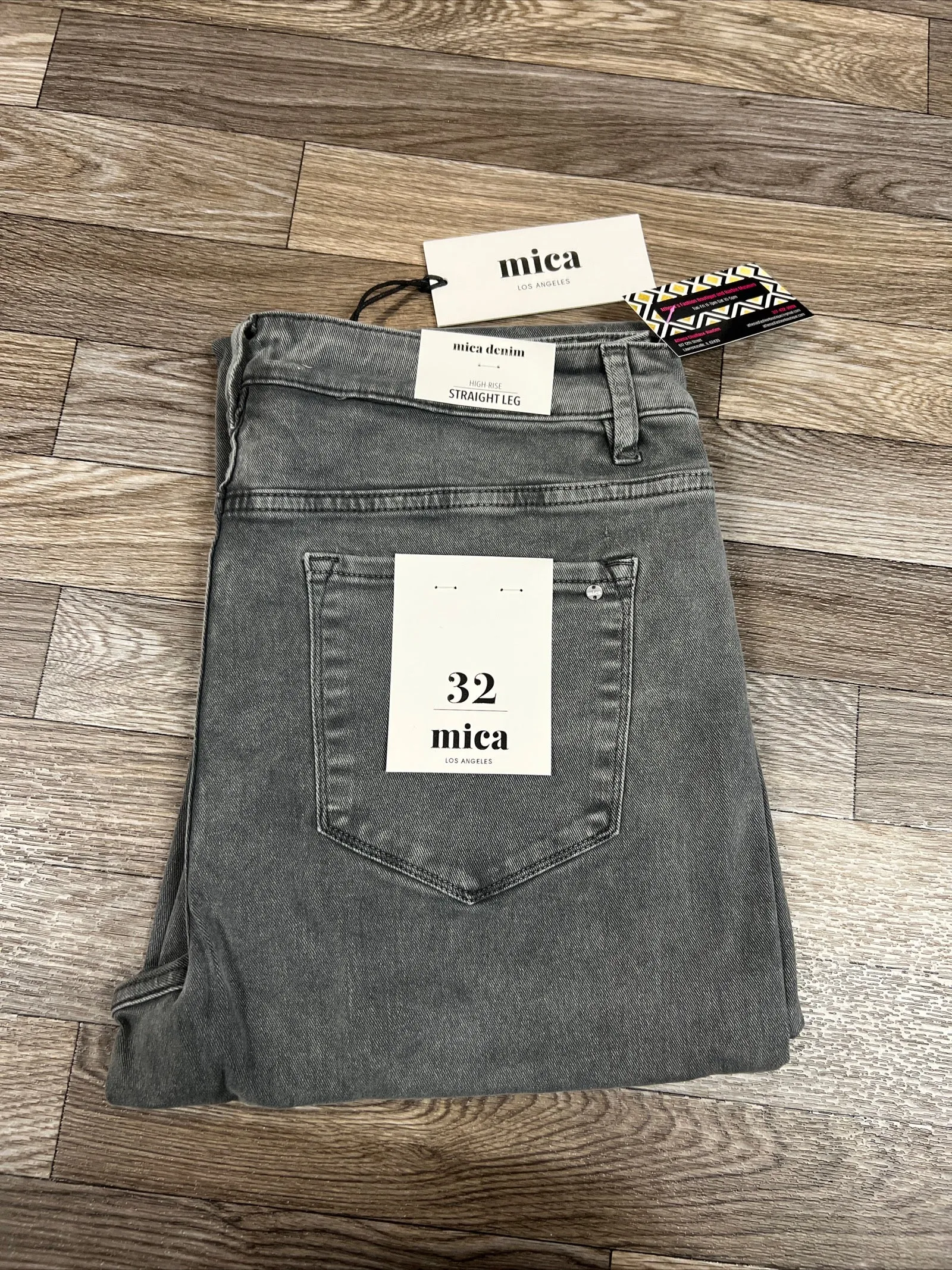 Mica Denim High Rise Straight Leg Vintage Garment Dyed Gunmetal Gray Jeans