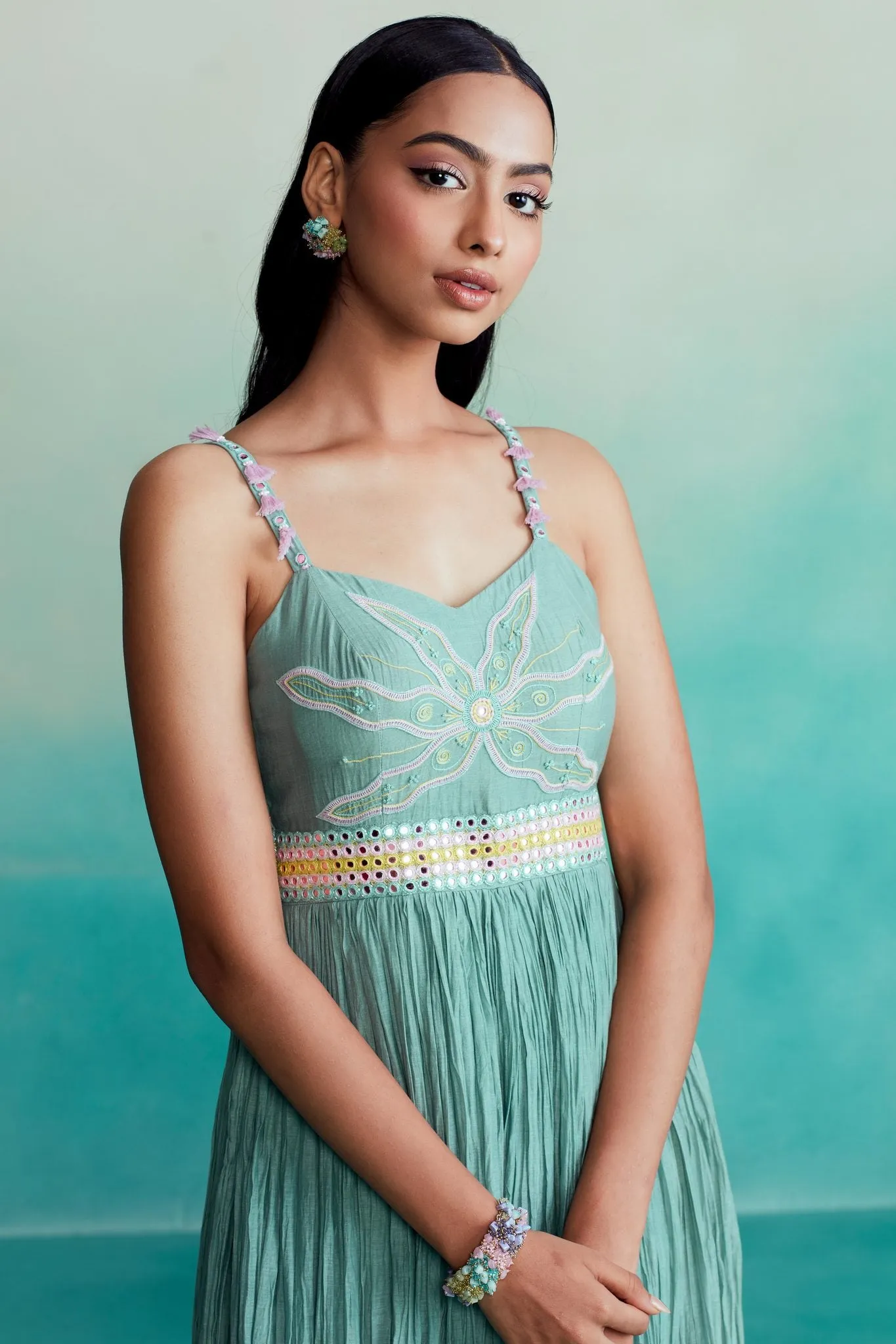 Mint Hand embroidered Mirror work Jumpsuit