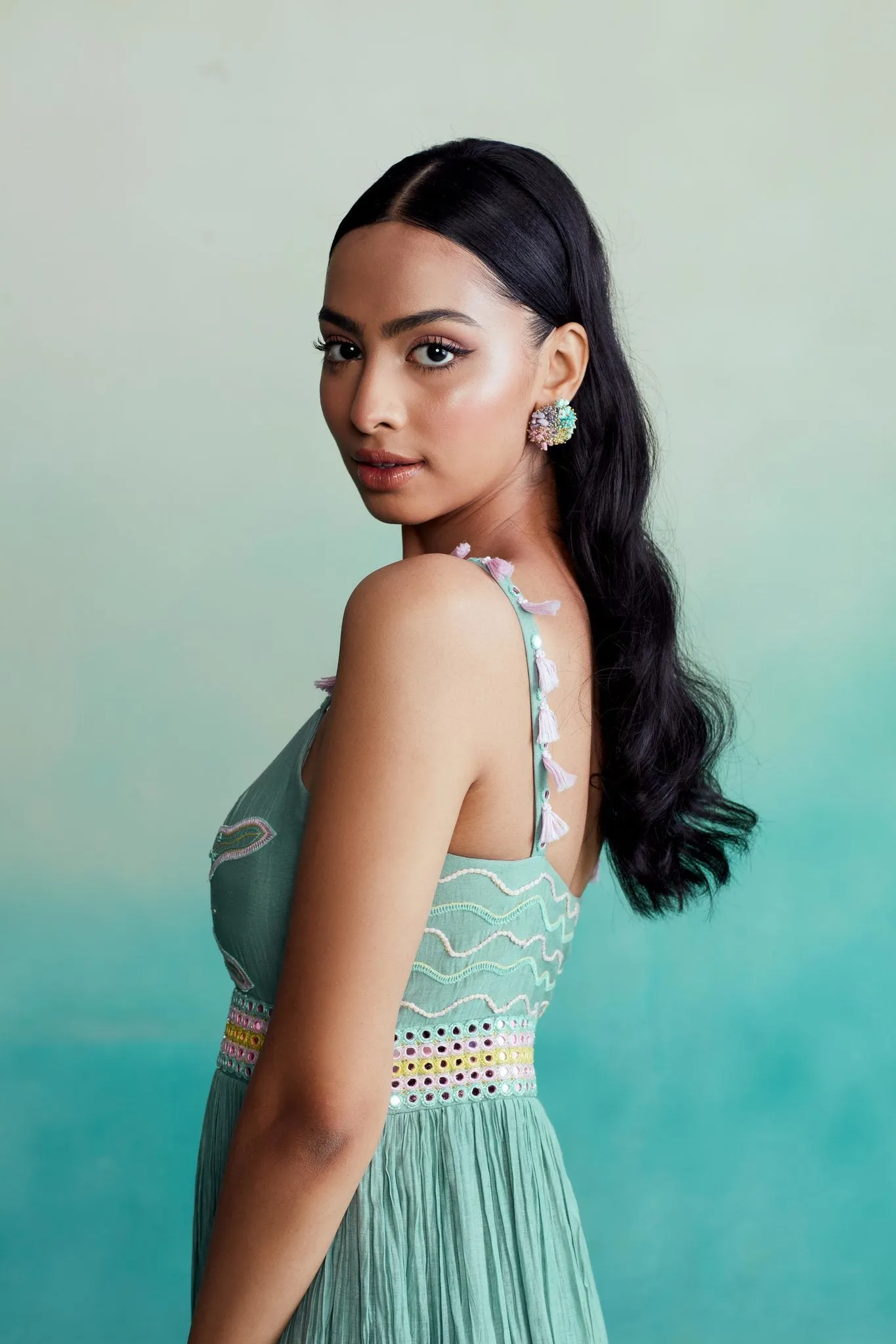 Mint Hand embroidered Mirror work Jumpsuit