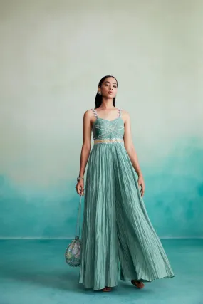 Mint Hand embroidered Mirror work Jumpsuit