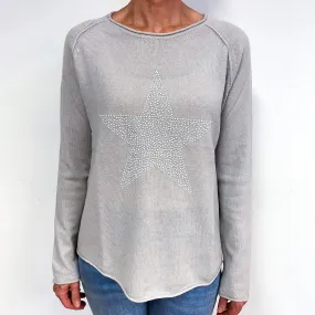Mist Grey Star Cashmere Crew Neck Jumper Medium