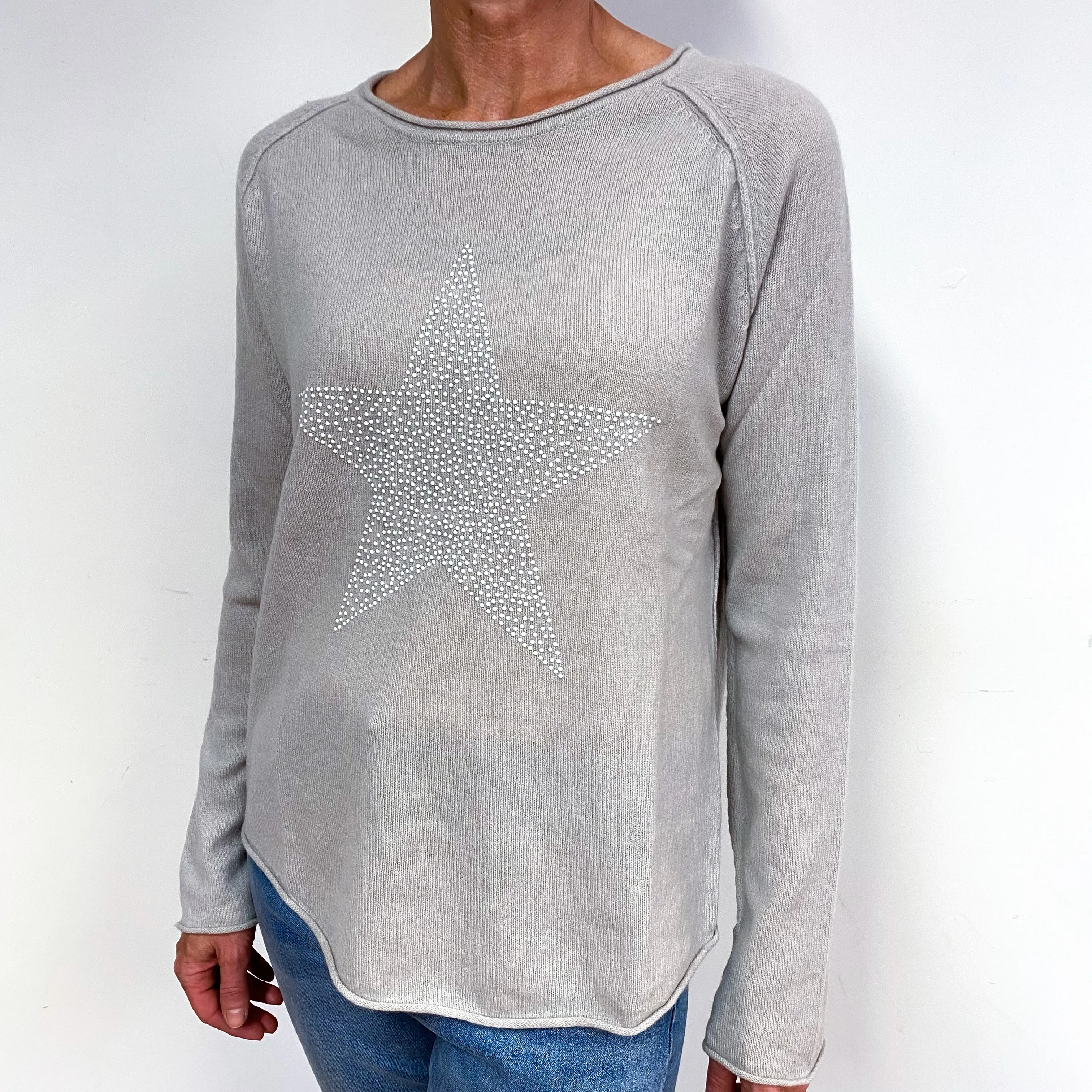 Mist Grey Star Cashmere Crew Neck Jumper Medium