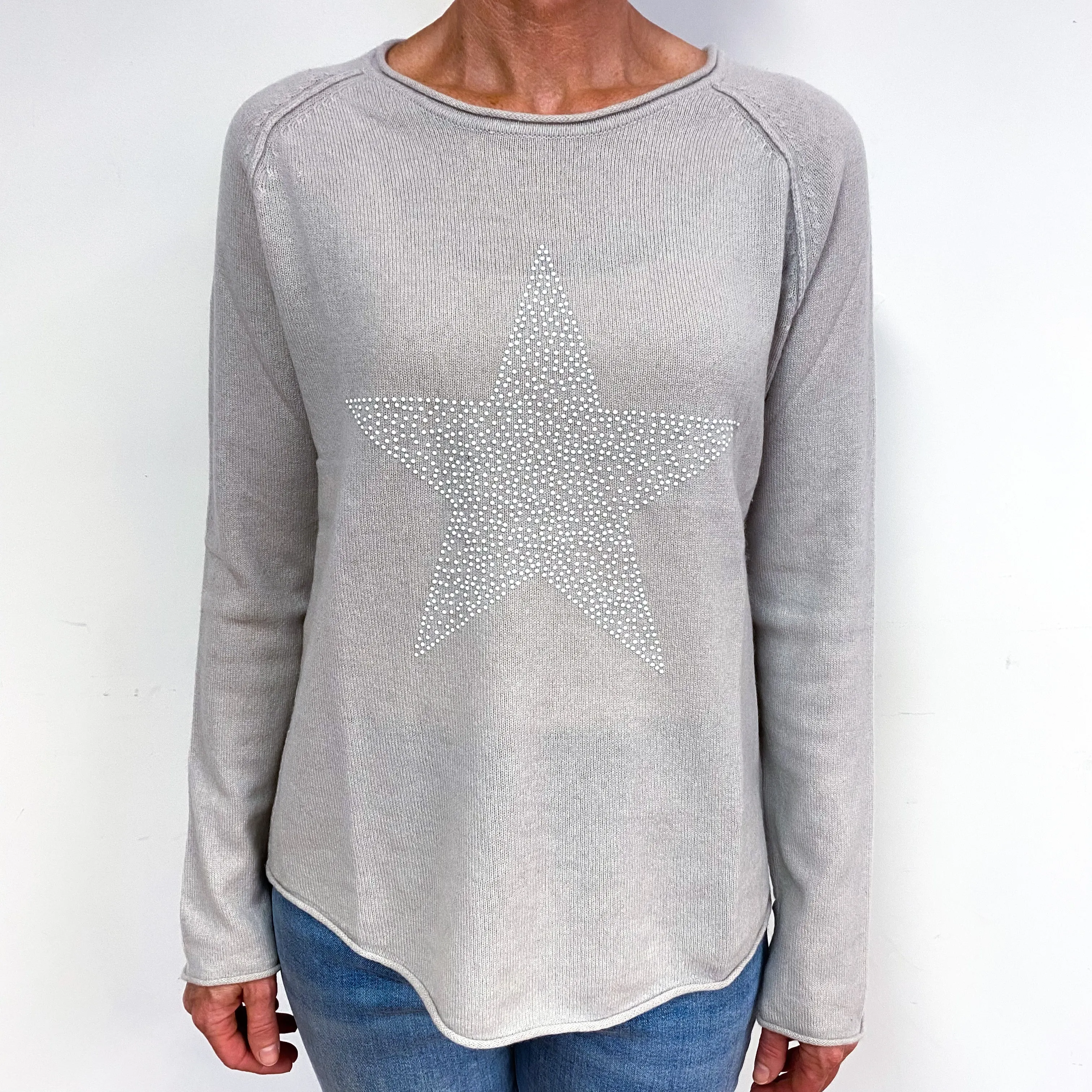 Mist Grey Star Cashmere Crew Neck Jumper Medium