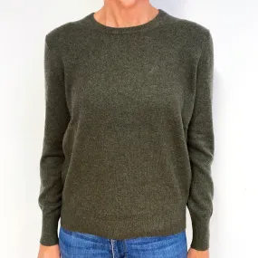 Moss Green Marl Knit Cashmere Crew Neck Jumper Medium