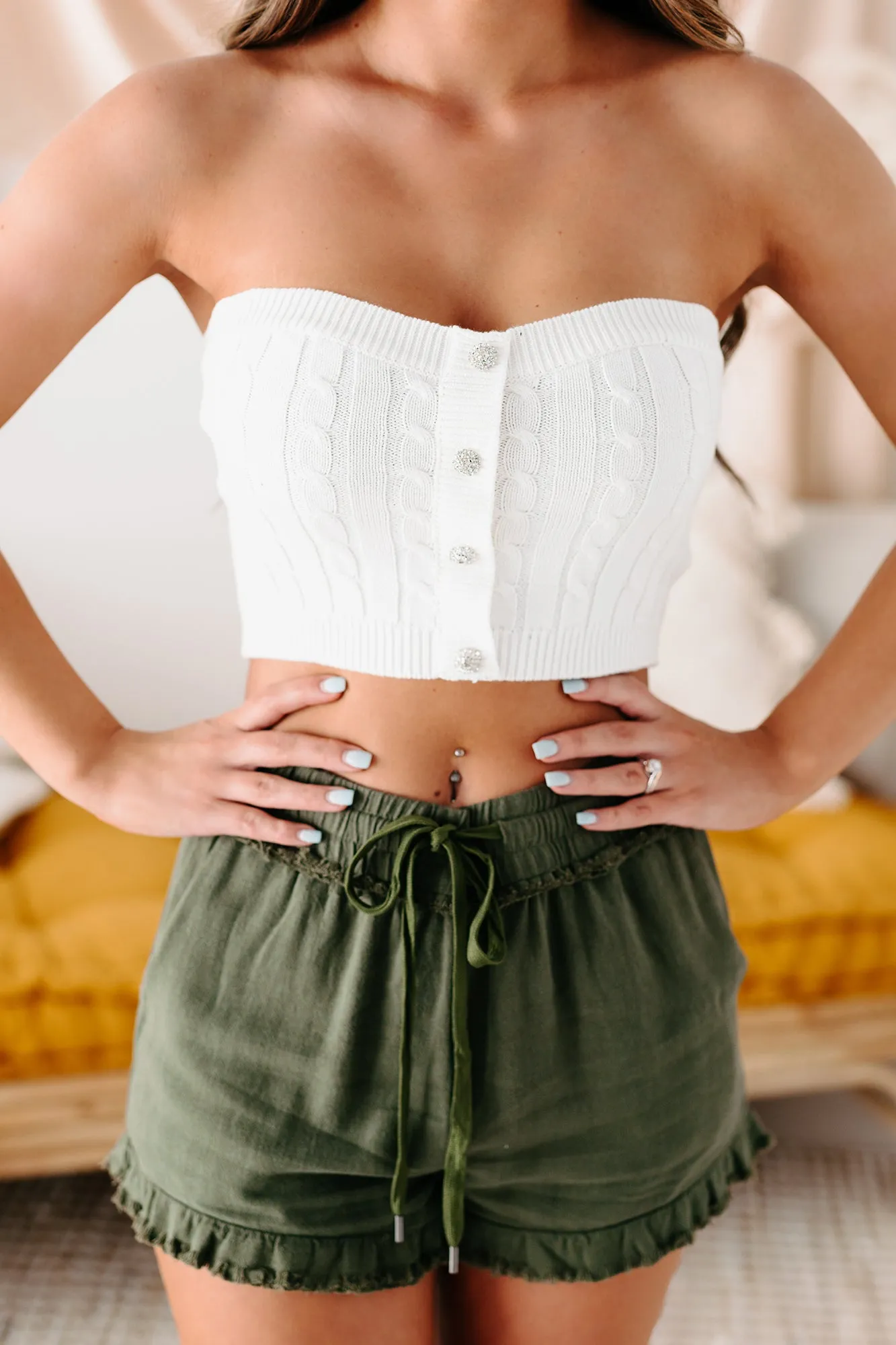 My Prerogative Button Detailed Sweater Knit Tube Top (Off White)