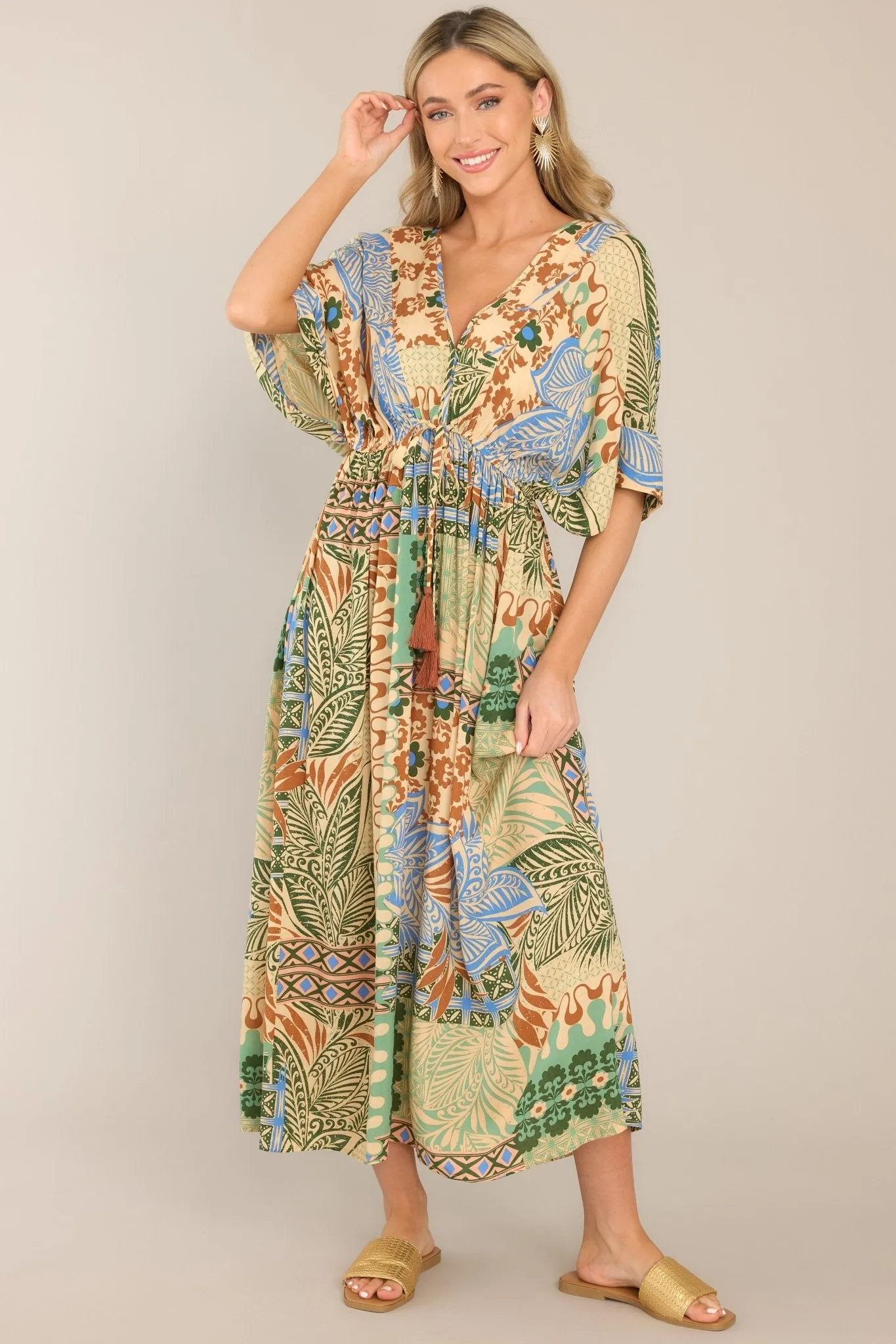 My Top Five Beige Tropical Print Maxi Dress