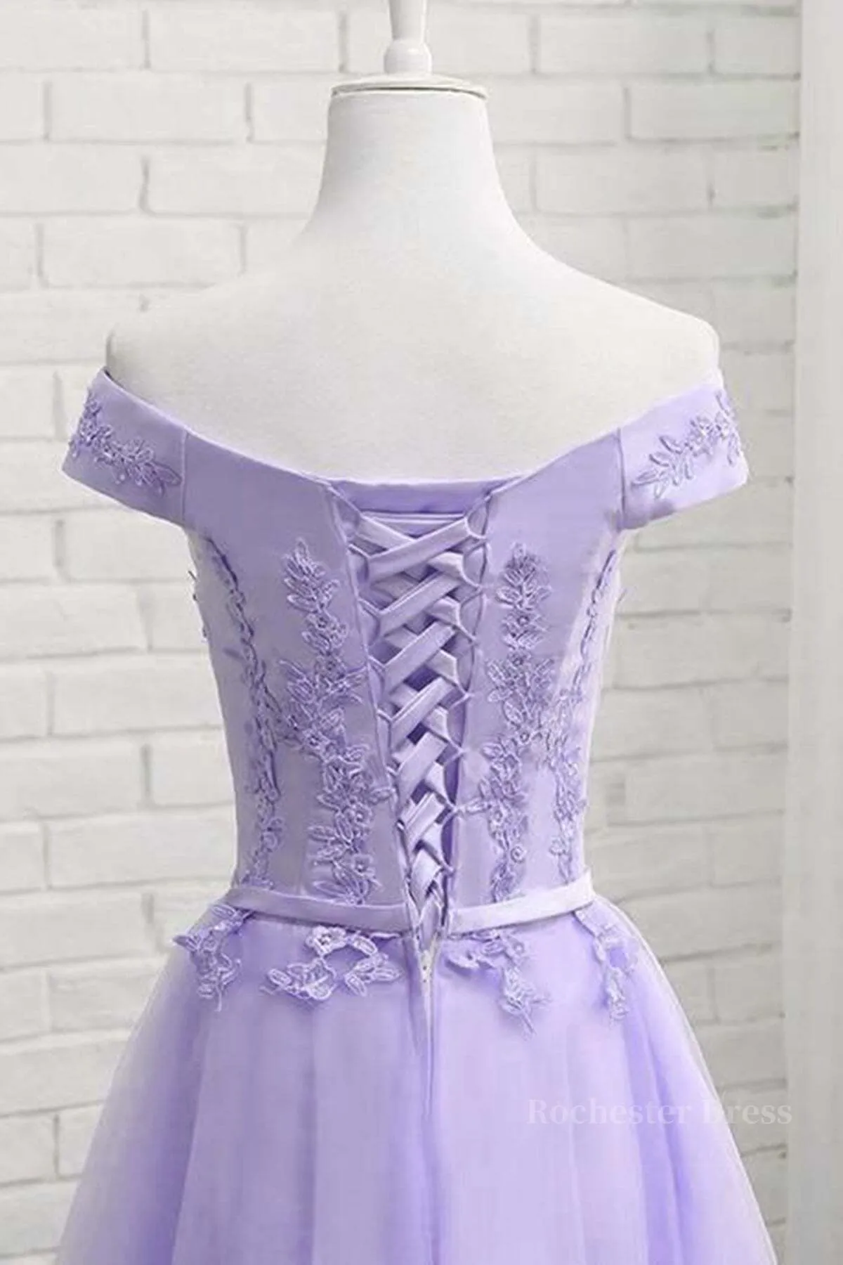Off Shoulder Purple Lace Short Prom Dress, Lilac Lace Homecoming Dress, Short Purple Formal Evening Dress