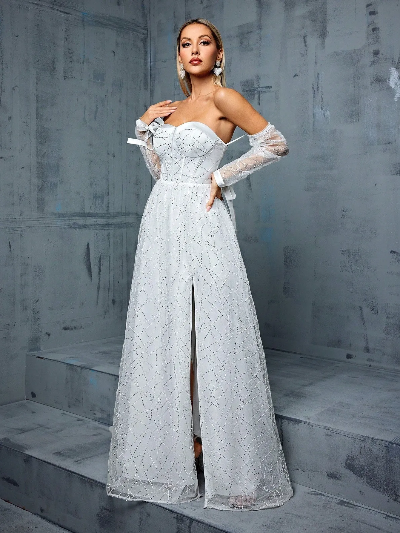Off Shoulder Tube Top Backless Slit White Evening Dress