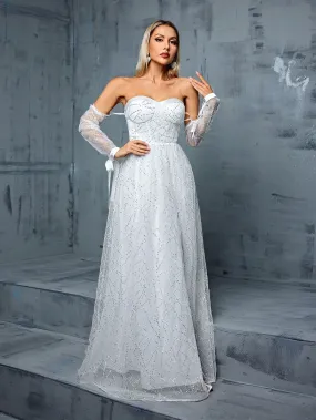 Off Shoulder Tube Top Backless Slit White Evening Dress