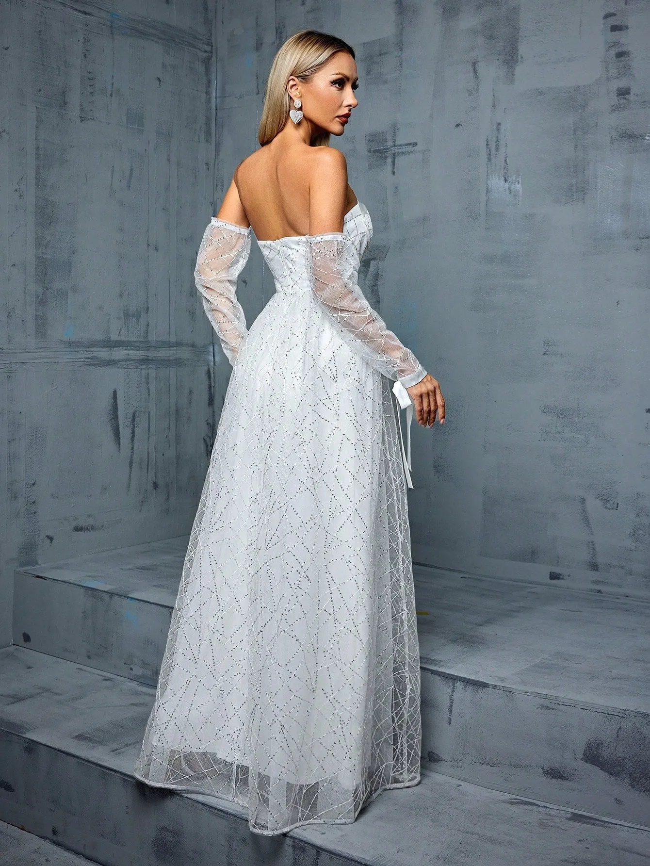 Off Shoulder Tube Top Backless Slit White Evening Dress