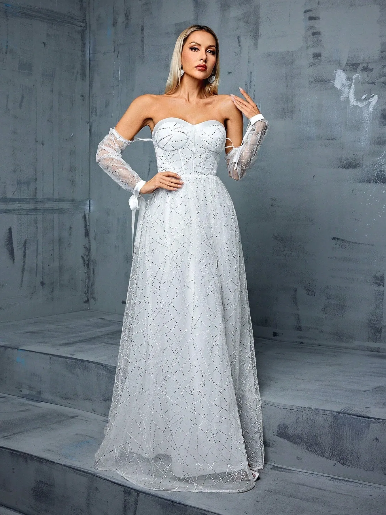 Off Shoulder Tube Top Backless Slit White Evening Dress