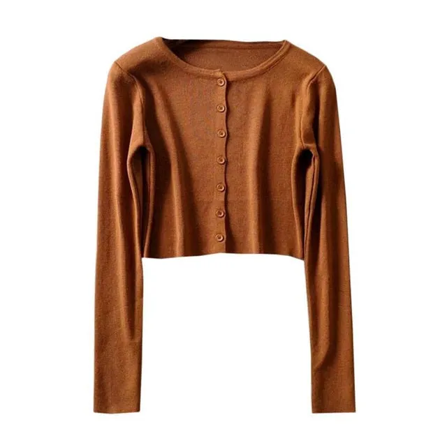 OMG! SUPER COOL, O-neck Short Knitted Sweater/CROP TOP Cardigan